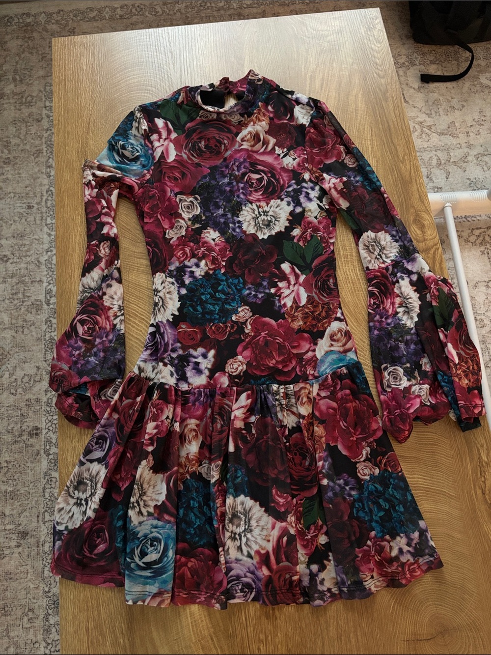 Women's Long-Sleeve Floral Fit-and-Flare Dress in Multicolor